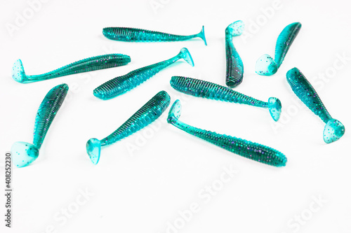 Foto Jig silicone fishing lures isolated on a white background