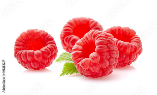 Raspberry with leaves in closeup
