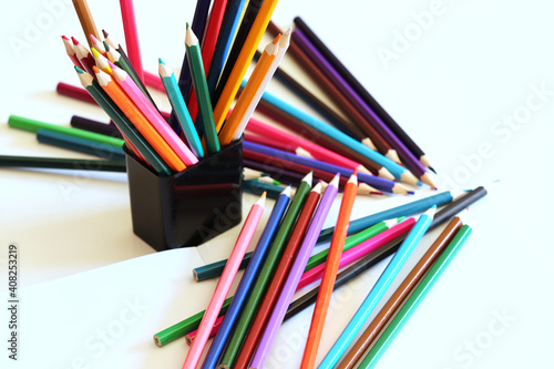 たくさんのカラフルな色鉛筆の様子