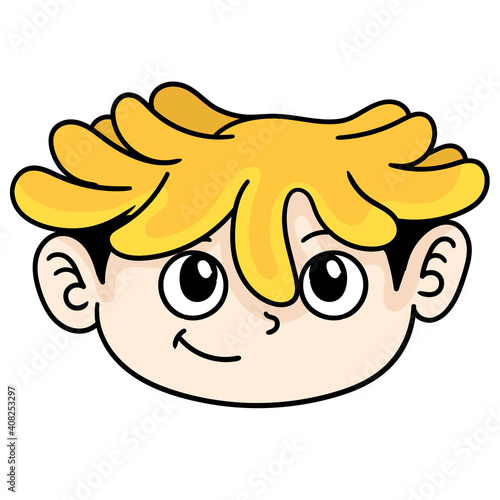 emoticon of a handsome boy head with a mocking smile, doodle icon image kawaii