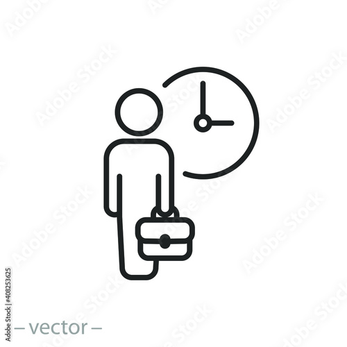 flexible schedule work icon, worker hours, punctual business man, part time job, thin line symbol on white background - editable stroke vector illustration eps10 photo