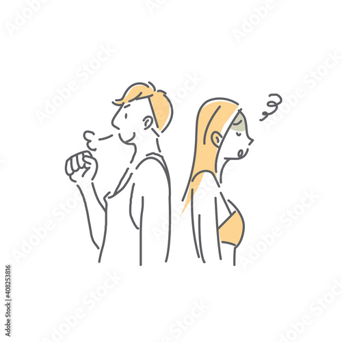 safe sexに関するカップルのシンプルで健康的な線画イラスト