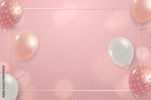 Festive pink new year frame celebration balloons bokeh background