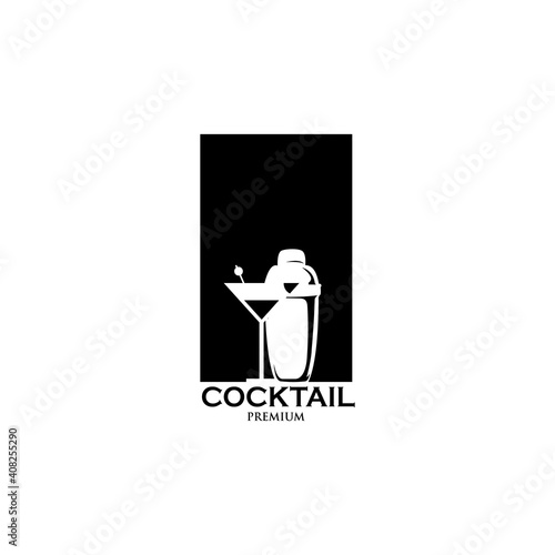Cocktail bar logo. Cocktail shaker with cocktail glass on white background.