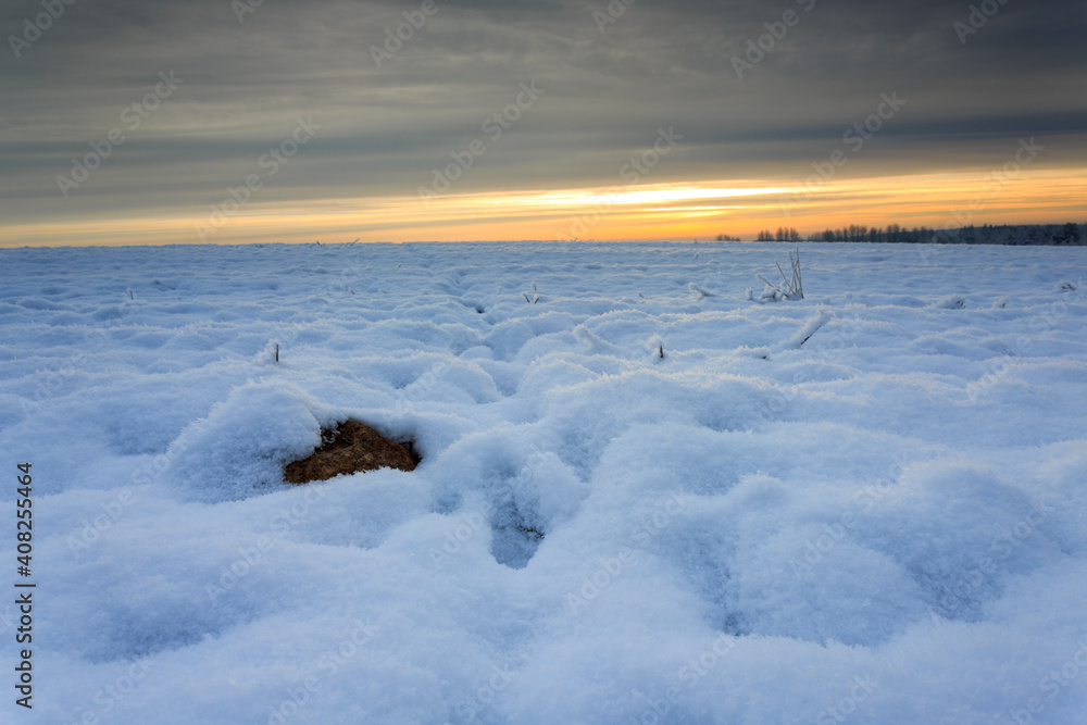 sunset in the snow