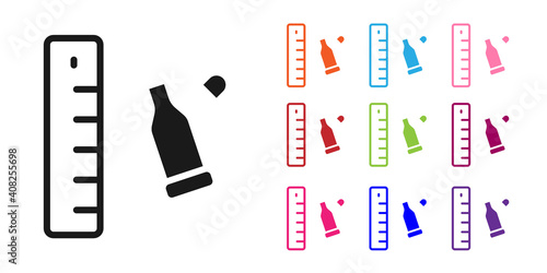 Black Bullet casing as a piece of evidence placed with forensic ruler for documentation icon isolated on white background. Concept of crime scene. Set icons colorful. Vector.