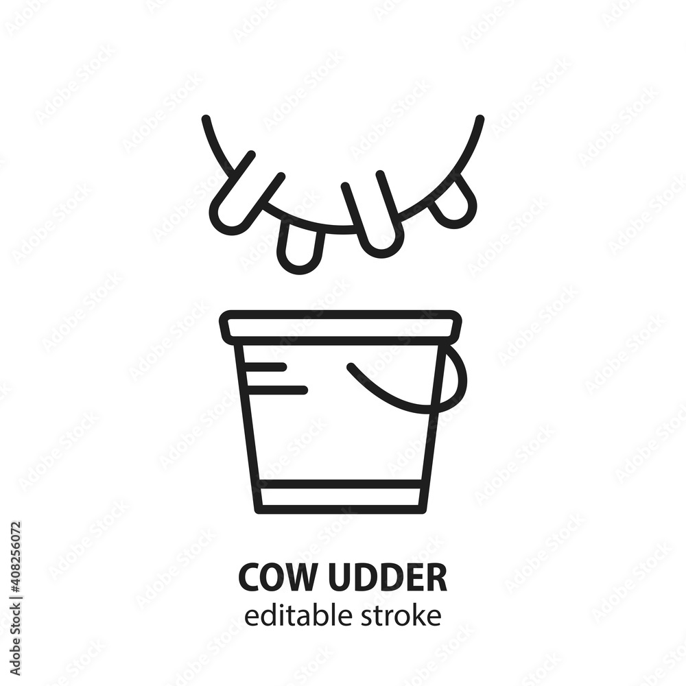 Cow upper with bucket line icon. Symbol of milking. Vector illustration. Editable stroke. Cow upper with bucket line icon. Symbol of milking. Vector illustration. Editable stroke.