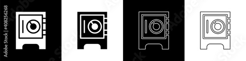 Set Safe icon isolated on black and white background. The door safe a bank vault with a combination lock. Reliable Data Protection. Vector.