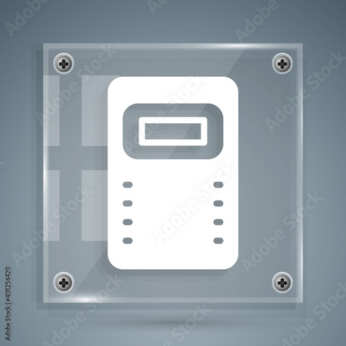 White Police assault shield icon isolated on grey background. Square glass panels. Vector.