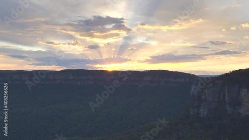 zoom in sunset shot from echo point at katoomba in nsw, australia photo