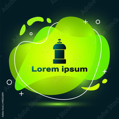 Black Plastic bottle for laundry detergent, bleach, dishwashing liquid or another cleaning agent icon isolated on black background. Abstract banner with liquid shapes. Vector.