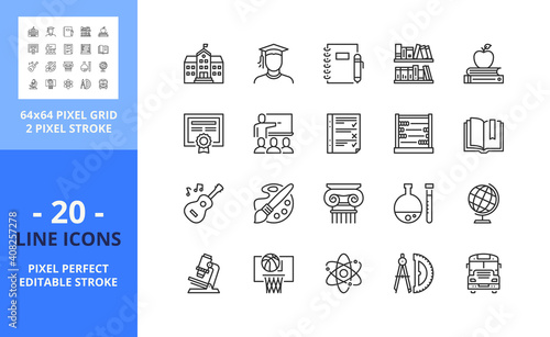 Line icons about education. Pixel perfect 64x64 and editable stroke
