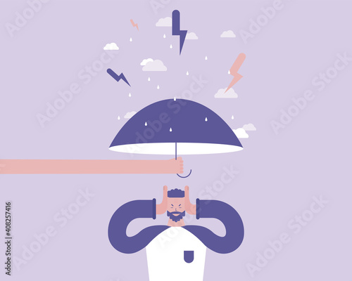 A man under stress and psychological support. Psychology concept. Vector illustration  for telework, remote working and freelancing concept, business, start up
