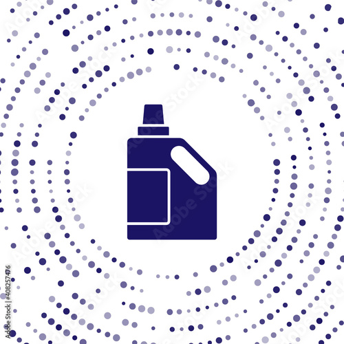 Blue Plastic bottle for laundry detergent, bleach, dishwashing liquid or another cleaning agent icon isolated on white background. Abstract circle random dots. Vector.