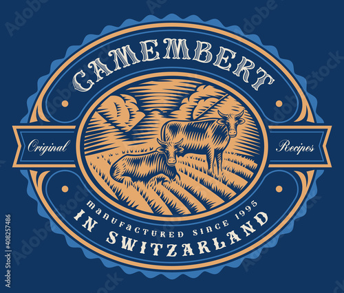 a vector cheese label in vintage style, this design is editable and can be used as a template for cheese packages