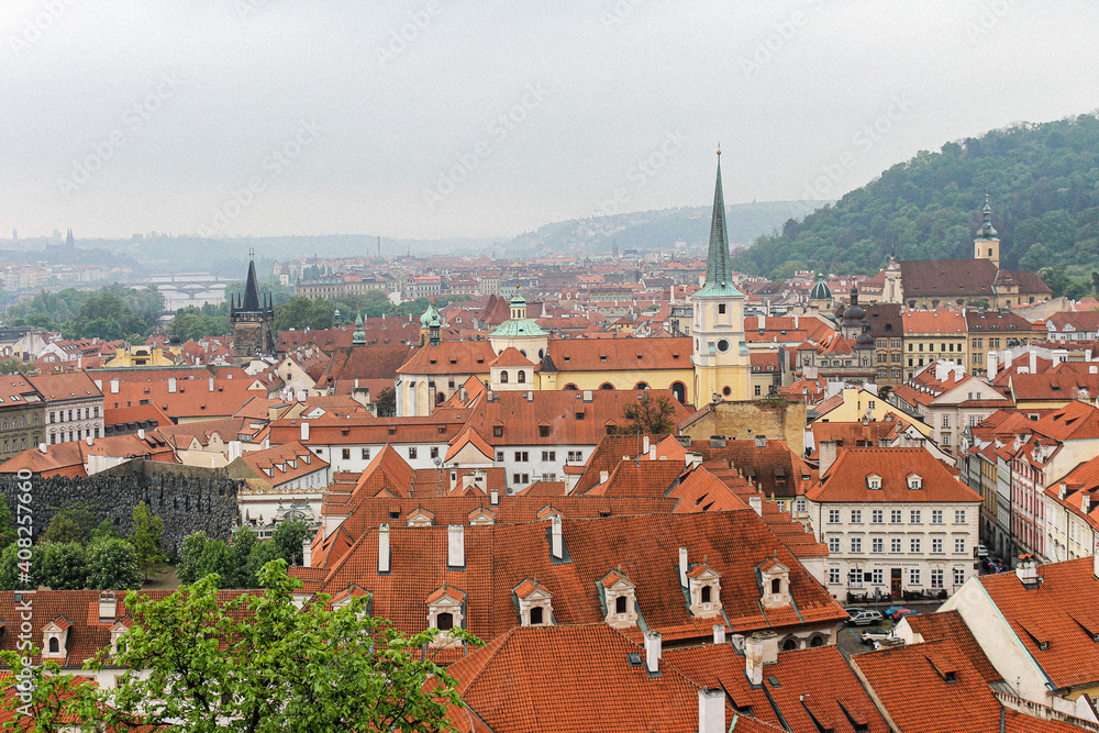 The red tile roofs of Mala Strana in Prague.