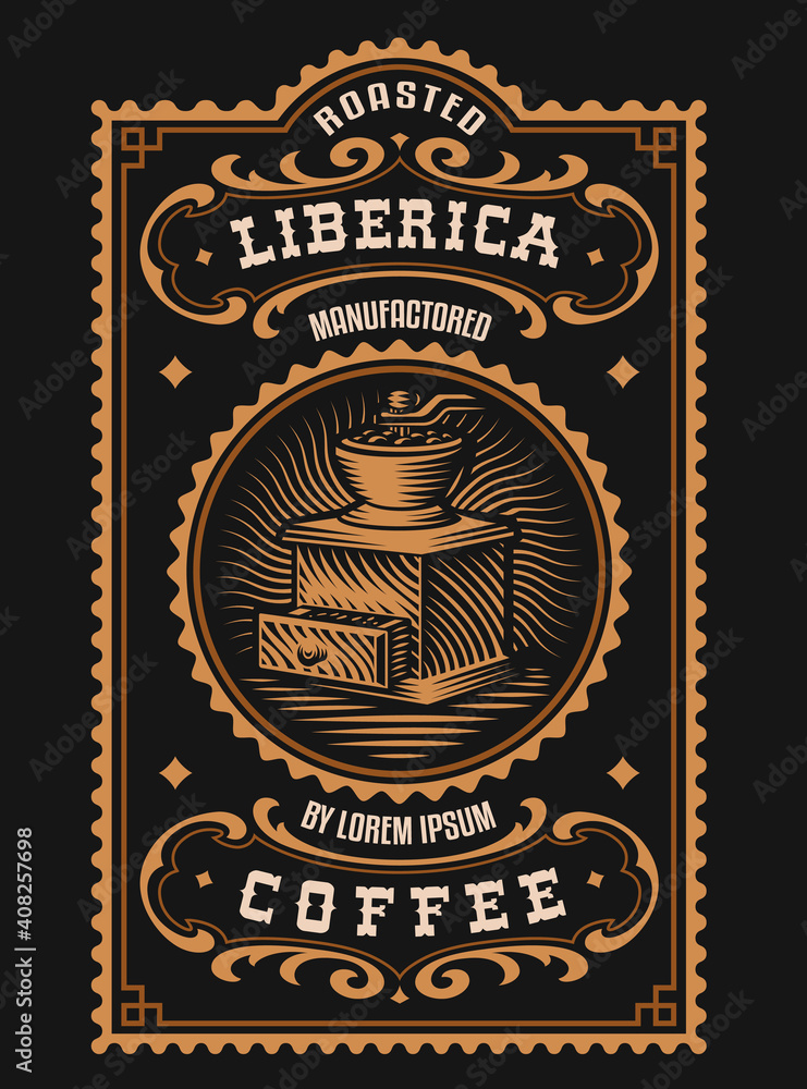 A vintage coffee label, this design is perfect for coffee beans package