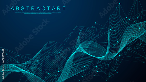 Technology abstract lines and dots connection background. Connection digital data and big data concept. Digital data visualization. Vector illustration