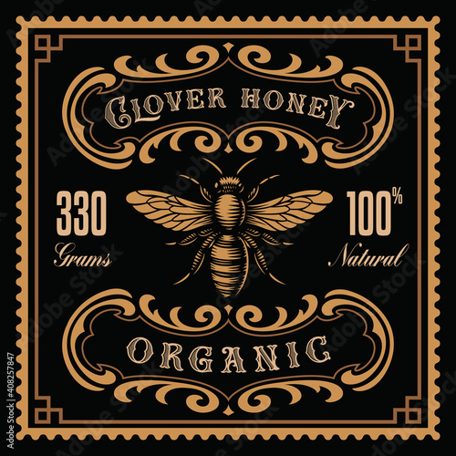 a honey label in retro style, this design can be used as a honey package.