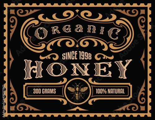 a honey label in retro style, this design can be used as a template for a honey package