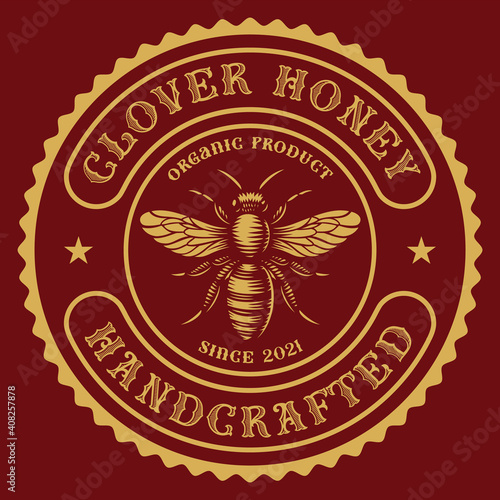a round honey label in vintage style, this design can be used as a template for a honey package