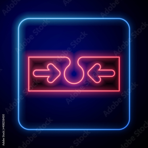 Glowing neon Acne icon isolated on blue background. Inflamed pimple on the skin. The sebum in the clogged pore promotes the growth of a bacteria. Vector.