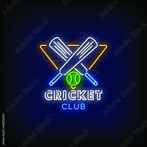 Cricket Club Logo Neon Signs Style Text Vector