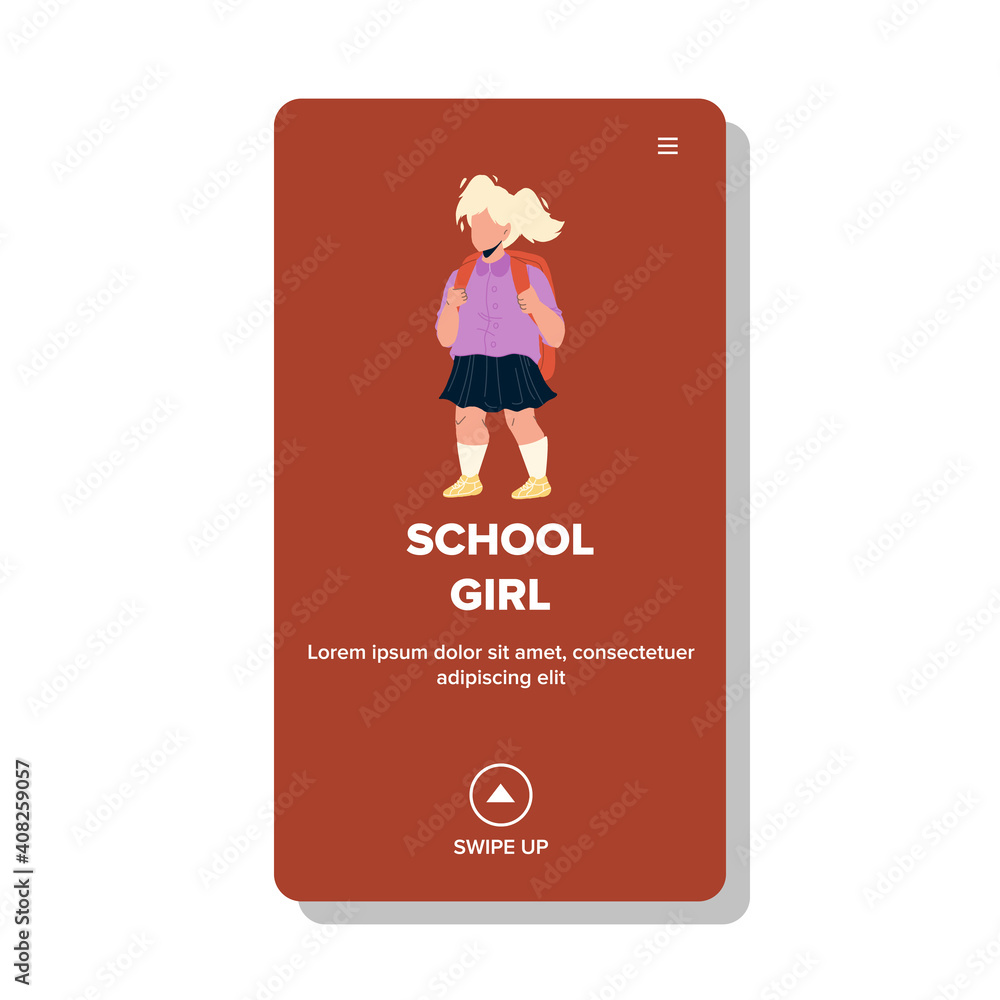 Schoolgirl Kid Going To Elementary School Vector Schoolgirl Kid Going To Elementary School Vector