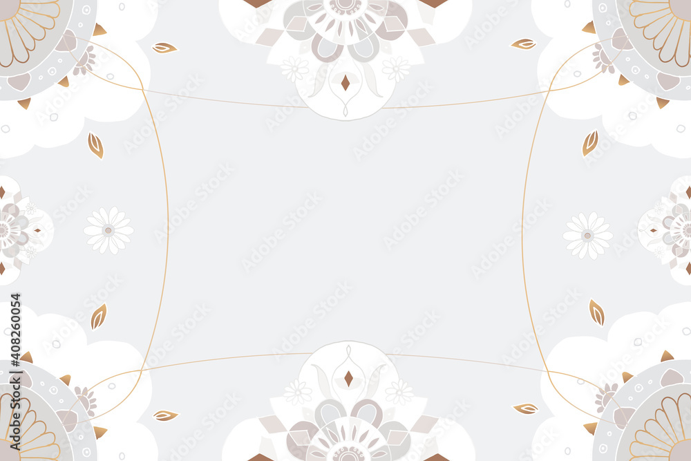 Indian Mandala pattern border frame gray floral background Indian Mandala pattern border frame gray floral background