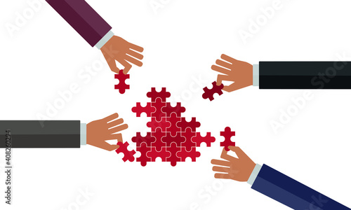 Simple solutions concept, compatibility line icon, assemble puzzle pieces, solving problem
