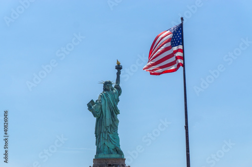 American Flag and Statue of Liberty © sayrhkdsu