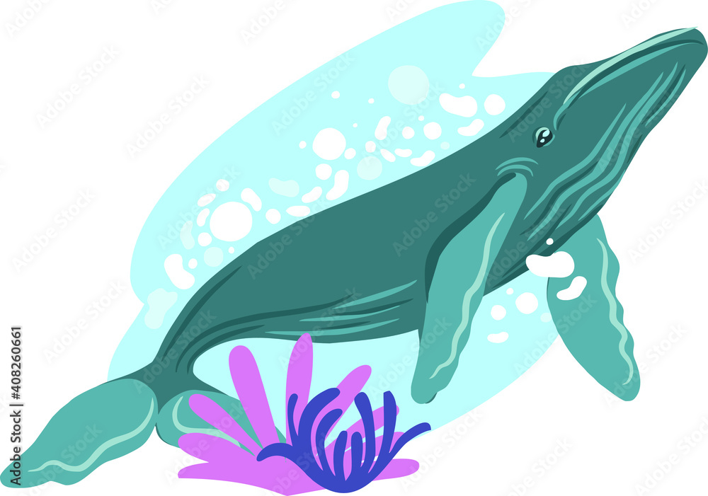 Fototapeta premium World Oceans Day. The celebration dedicated to help protect, and conserve world oceans, water, ecosystem. Vector images sea waves, fish and plant, whale