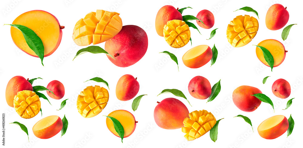 Fresh ripe mango falling in the air