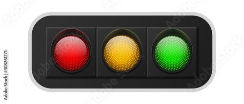 Realistic traffic lights. Urban street regulation system signals with three colors red, yellow and green, road and intersection safety in the city, vector 3d isolated illustration
