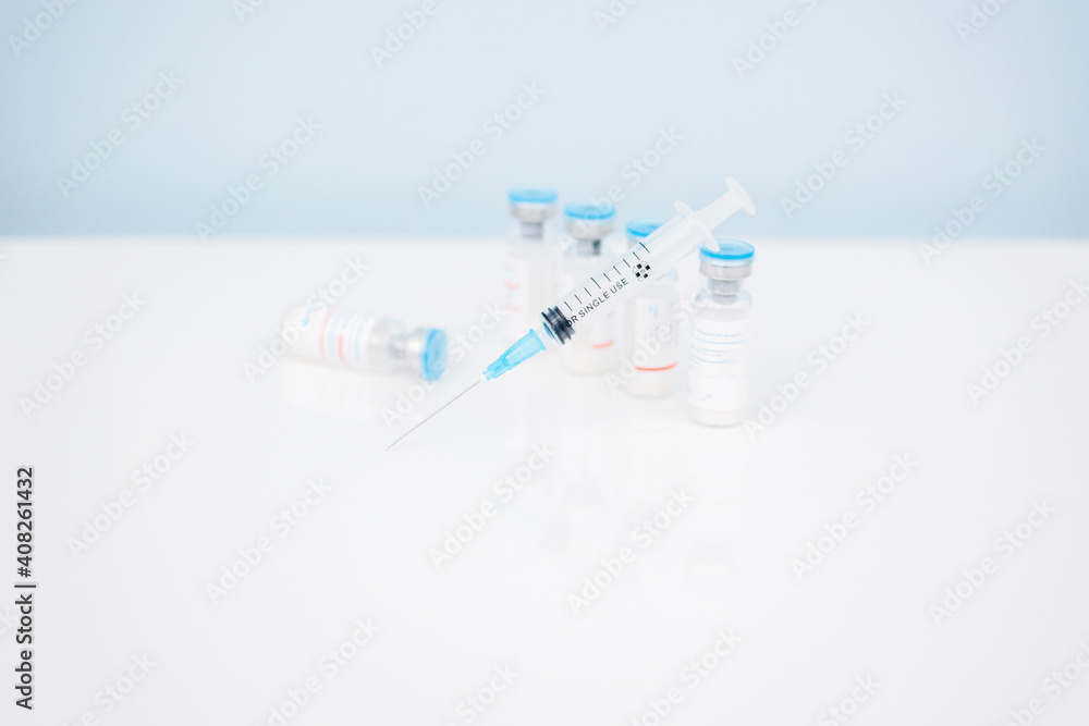 Vaccination, covid, syringe and amula layout Vaccination, covid, syringe and amula layout