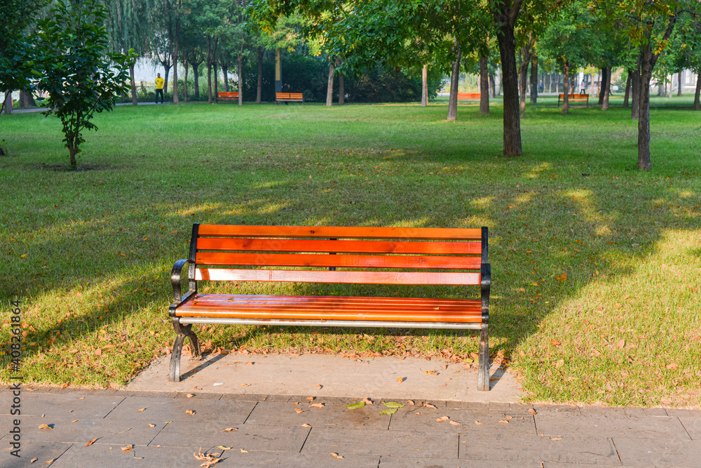 Fototapeta premium The lawns, woods and seats in city parks are pure natural scenery