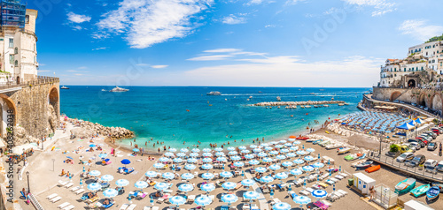 Fototapeta Naklejka Na Ścianę i Meble -  Landscape with amazing beach of  Atrani town at famous amalfi coast, Italy