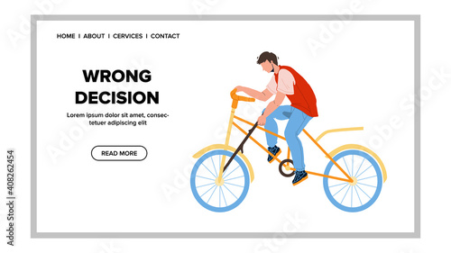 Wrong Decision Making Rider On Bicycle Vector