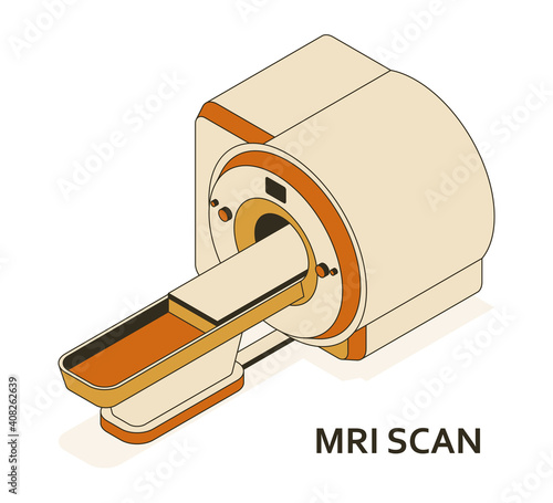 MRI or Magnetic resonance imaging scan device. Medical equipment and health care. Radiography Department with MRI scanner