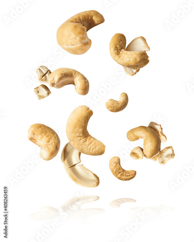 fresh cashew nut falling in the air