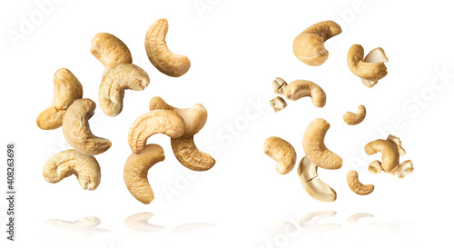 fresh cashew nut falling in the air