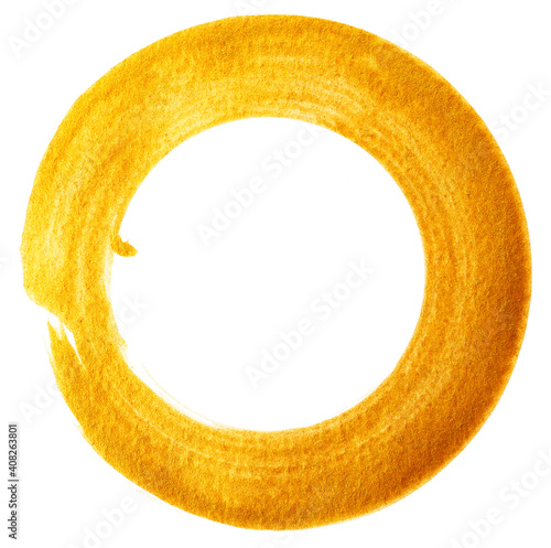 Golden circle brush stroke isolated on white background  (ID: 408263801)