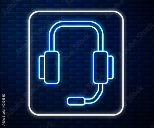 Glowing neon line Online psychological counseling distance icon isolated on brick wall background. Psychotherapy, psychological help, psychiatrist online consulting. Vector.