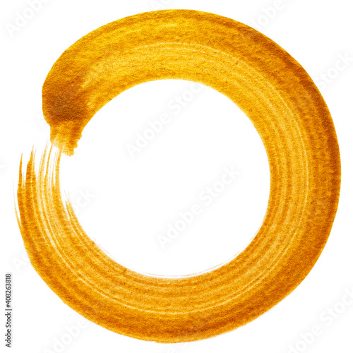 Golden circle brush stroke isolated on white background  (ID: 408263818)