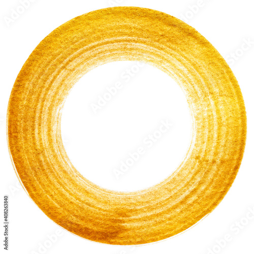 Golden circle brush stroke isolated on white background  (ID: 408263840)