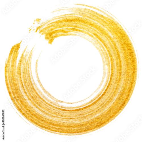 Golden circle brush stroke isolated on white background  (ID: 408263850)