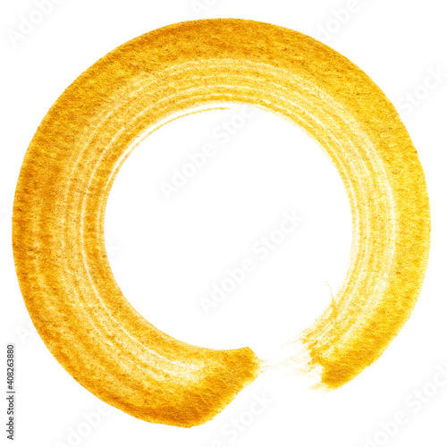 Golden circle brush stroke isolated on white background  (ID: 408263880)