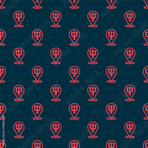 Red line Psychology icon isolated seamless pattern on black background. Psi symbol. Mental health concept, psychoanalysis analysis and psychotherapy. Vector.