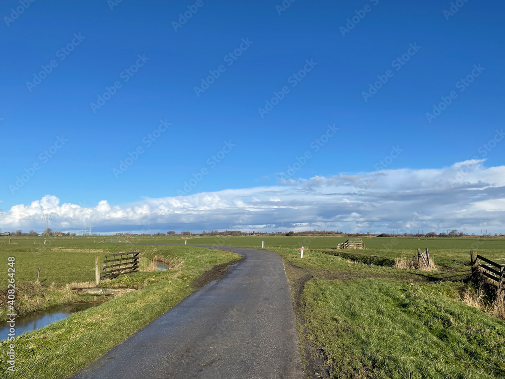 Road through farmland on a winter day around Akkrum