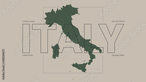 Italy map silhouette with country name and description, color vector detailed poster